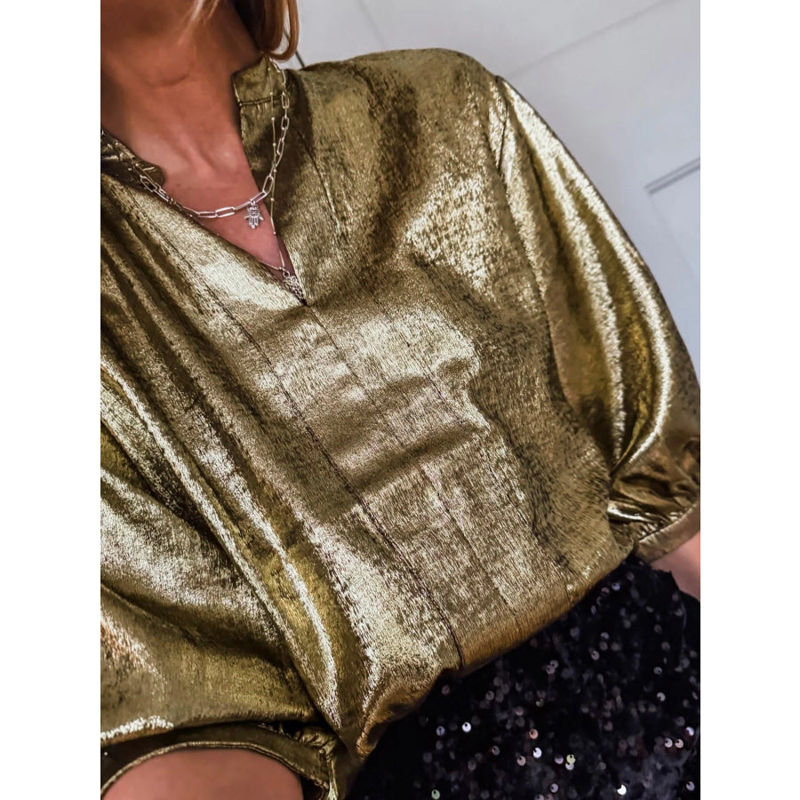 Notched 3/4 Sleeve Blouse Apparel and Accessories