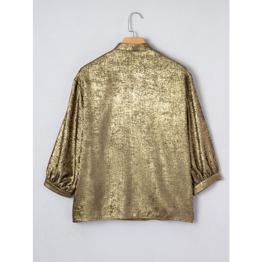 Notched 3/4 Sleeve Blouse Apparel and Accessories