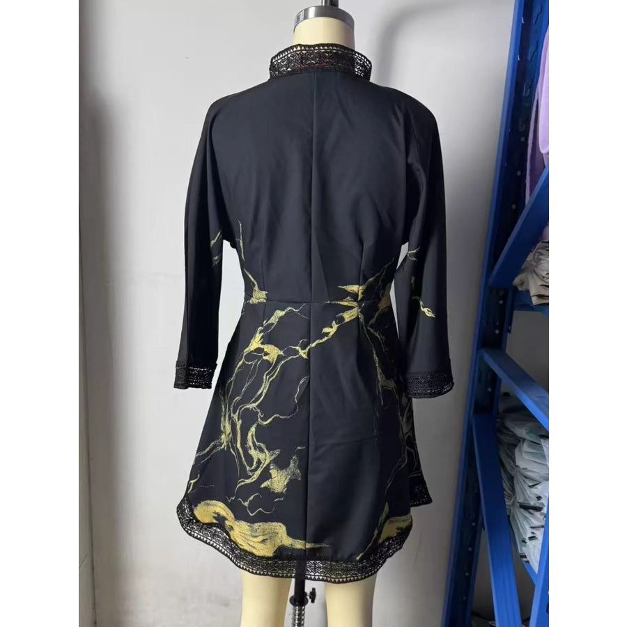 Notched 3/4 Sleeve Mini Dress Apparel and Accessories