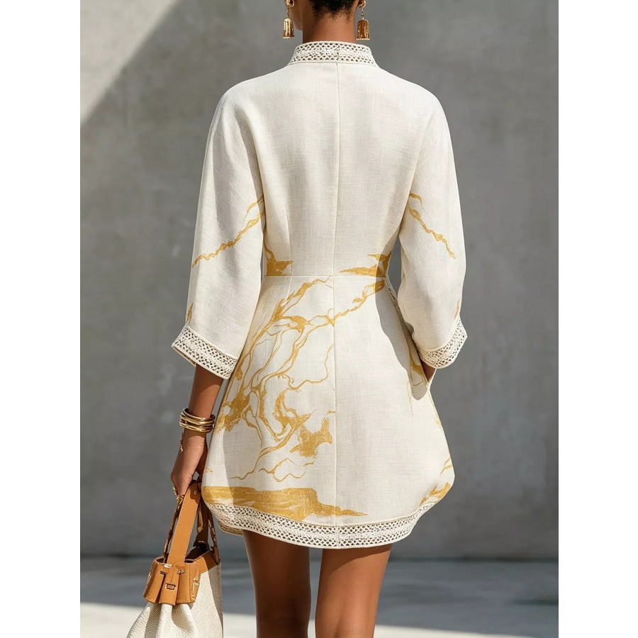 Notched 3/4 Sleeve Mini Dress Apparel and Accessories