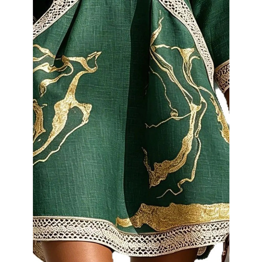 Notched 3/4 Sleeve Mini Dress Apparel and Accessories