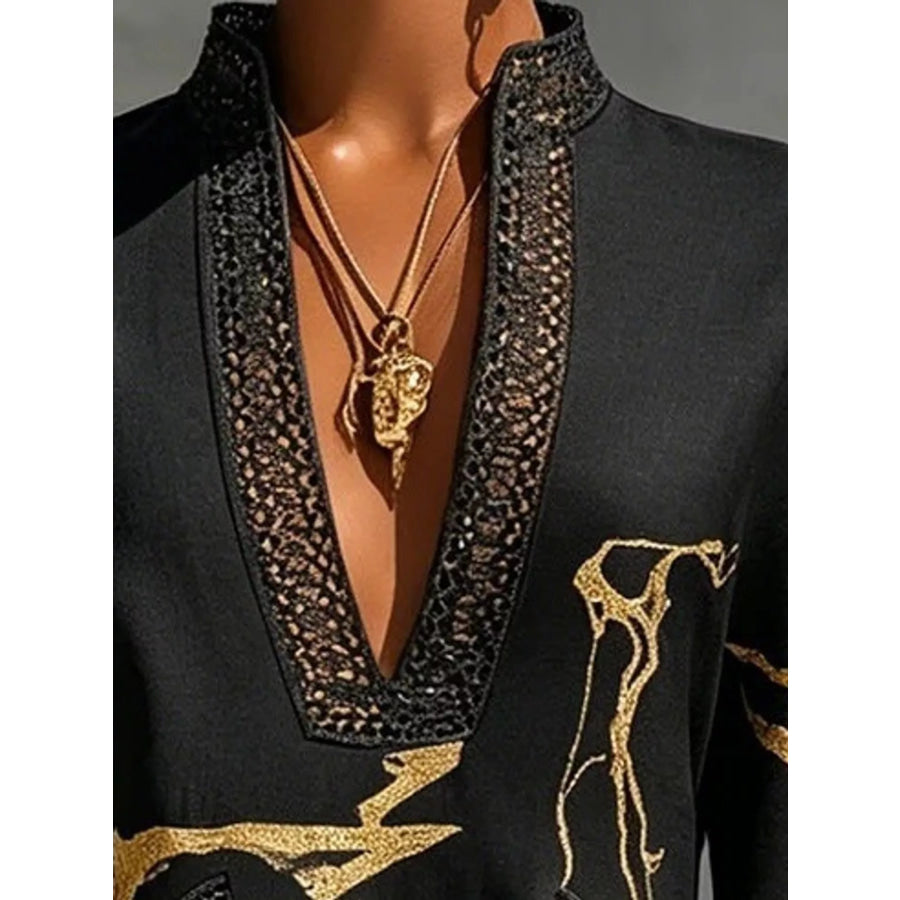 Notched 3/4 Sleeve Mini Dress Apparel and Accessories