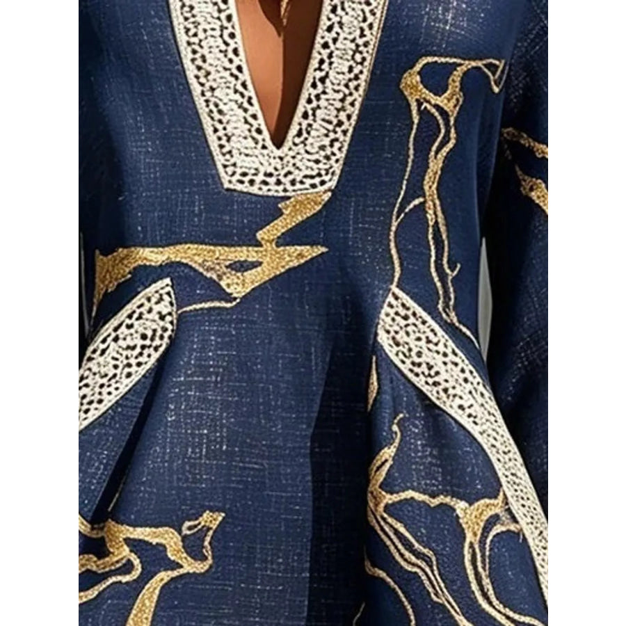 Notched 3/4 Sleeve Mini Dress Apparel and Accessories