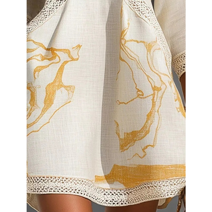 Notched 3/4 Sleeve Mini Dress Apparel and Accessories