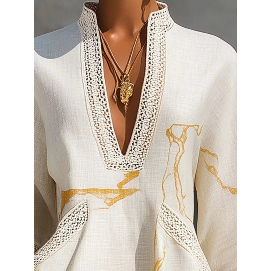 Notched 3/4 Sleeve Mini Dress Apparel and Accessories