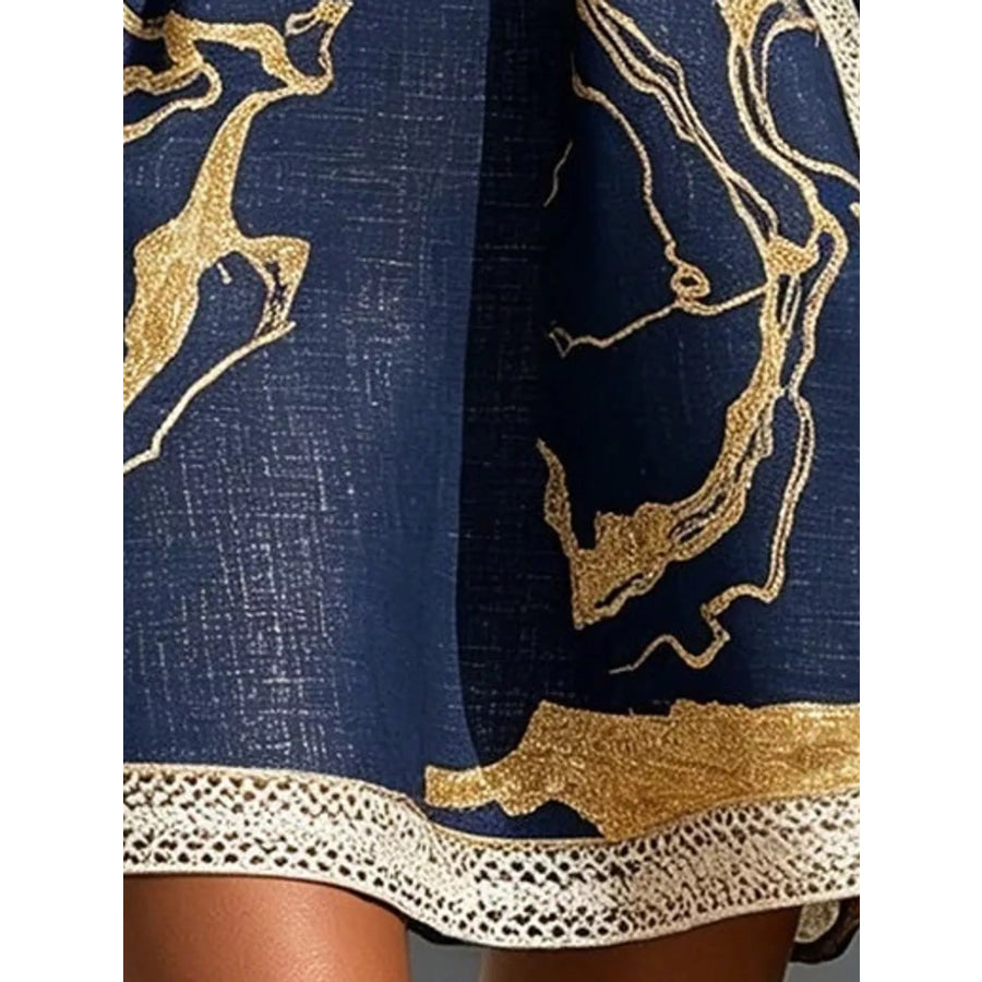 Notched 3/4 Sleeve Mini Dress Apparel and Accessories
