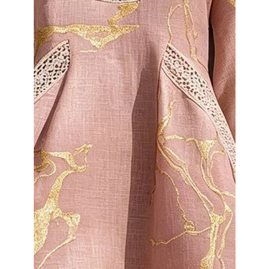 Notched 3/4 Sleeve Mini Dress Apparel and Accessories