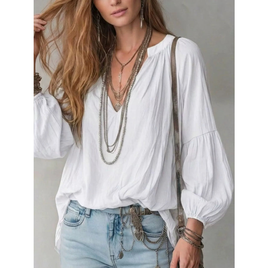 Notched Balloon Sleeve Blouse Off-white / S Apparel and Accessories