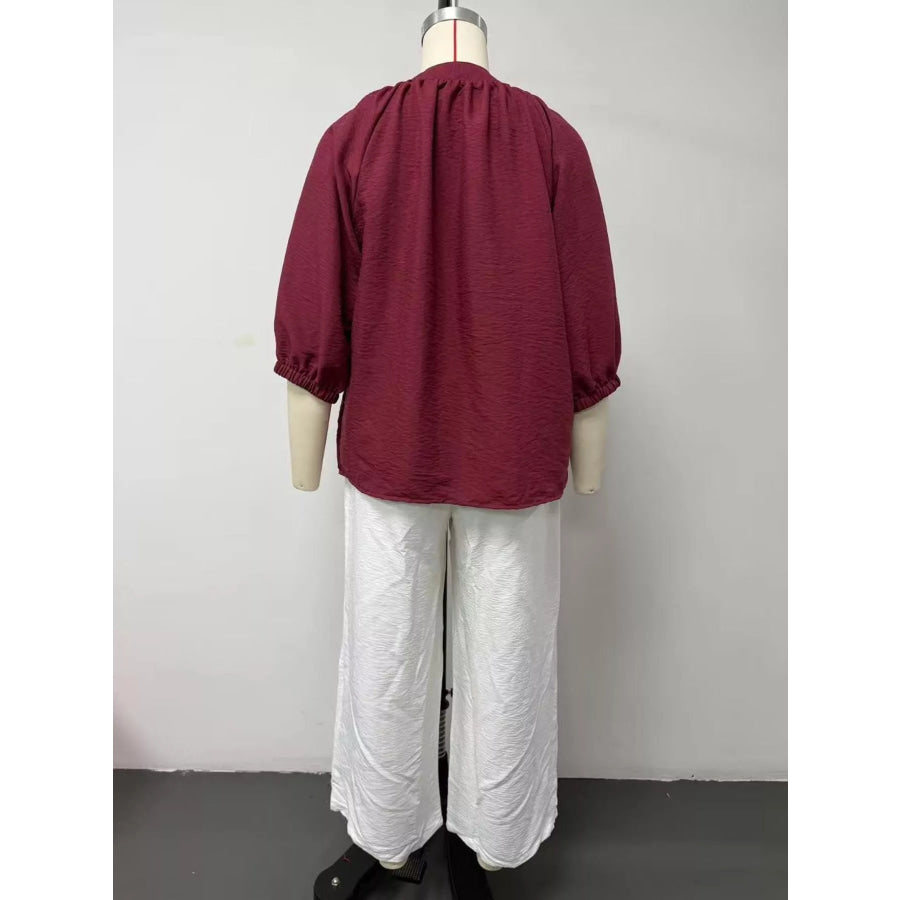 Notched Blouse and Wide-Leg Pants Set Apparel Accessories