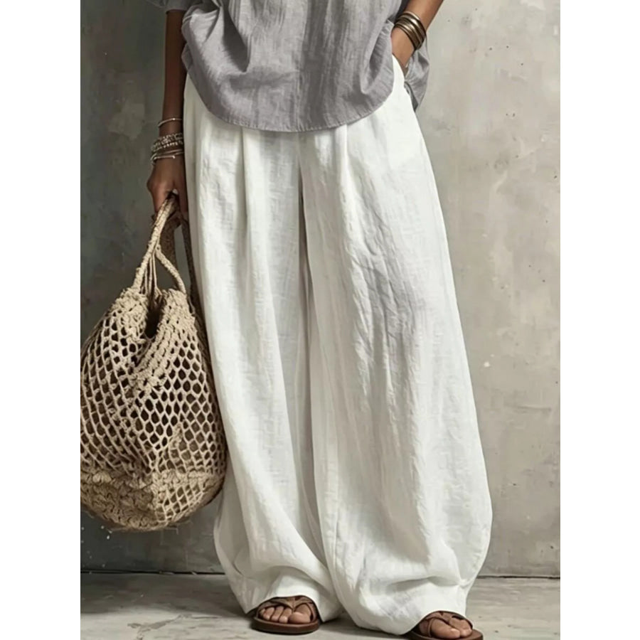 Notched Blouse and Wide-Leg Pants Set Apparel Accessories