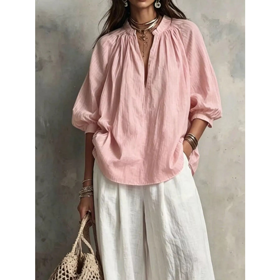 Notched Blouse and Wide-Leg Pants Set Apparel Accessories