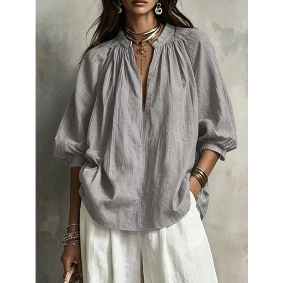 Notched Blouse and Wide-Leg Pants Set Apparel Accessories