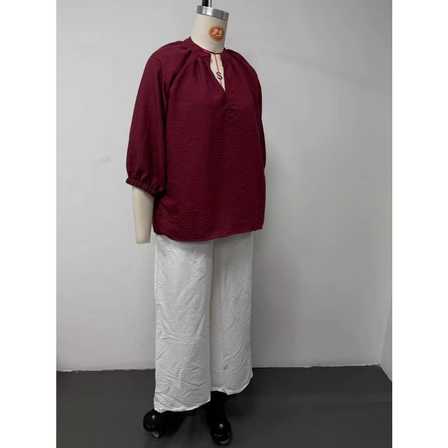 Notched Blouse and Wide-Leg Pants Set Apparel Accessories