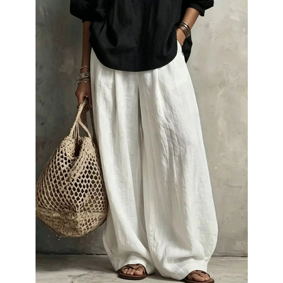 Notched Blouse and Wide-Leg Pants Set Apparel Accessories