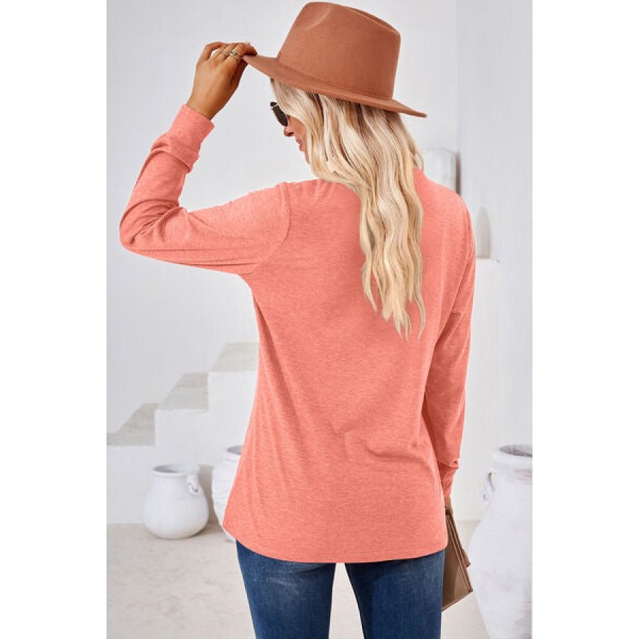 Notched Button Detail Long Sleeve T-Shirt Clothing