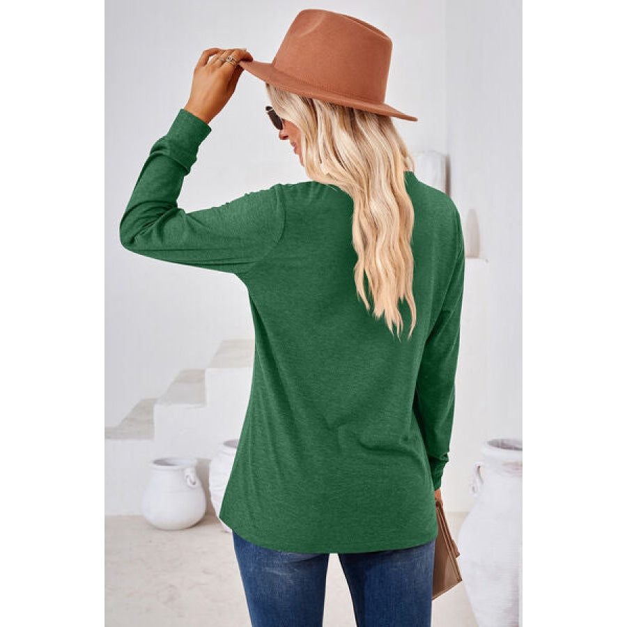 Notched Button Detail Long Sleeve T-Shirt Clothing