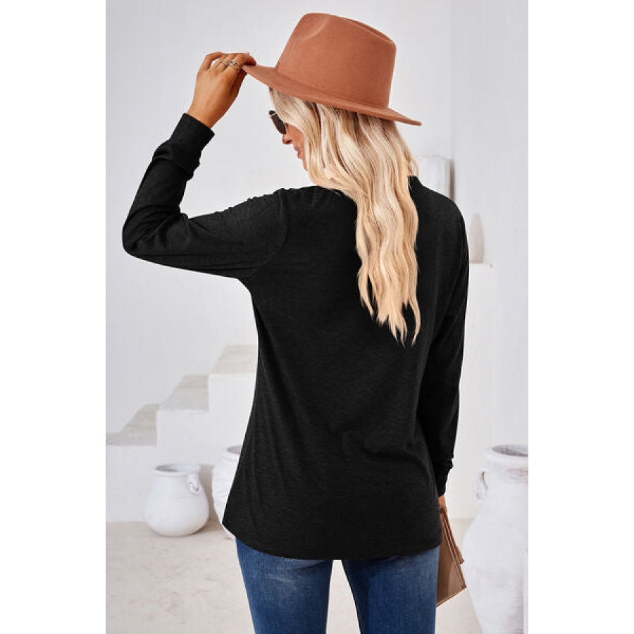 Notched Button Detail Long Sleeve T-Shirt Clothing