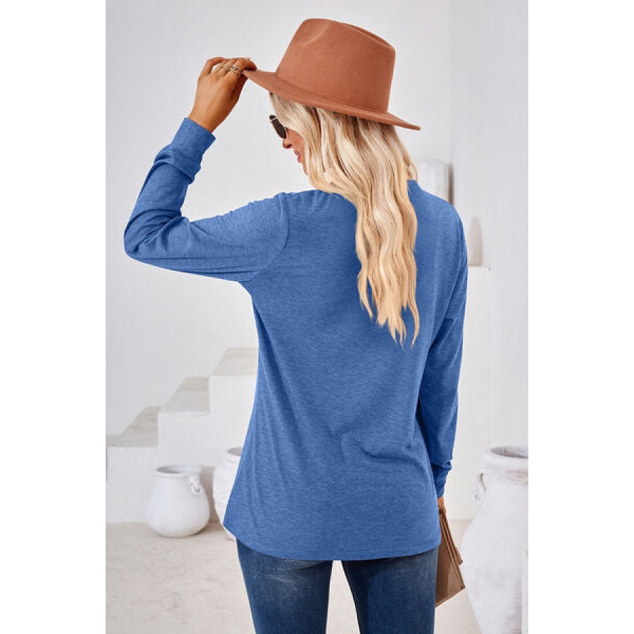 Notched Button Detail Long Sleeve T-Shirt Clothing