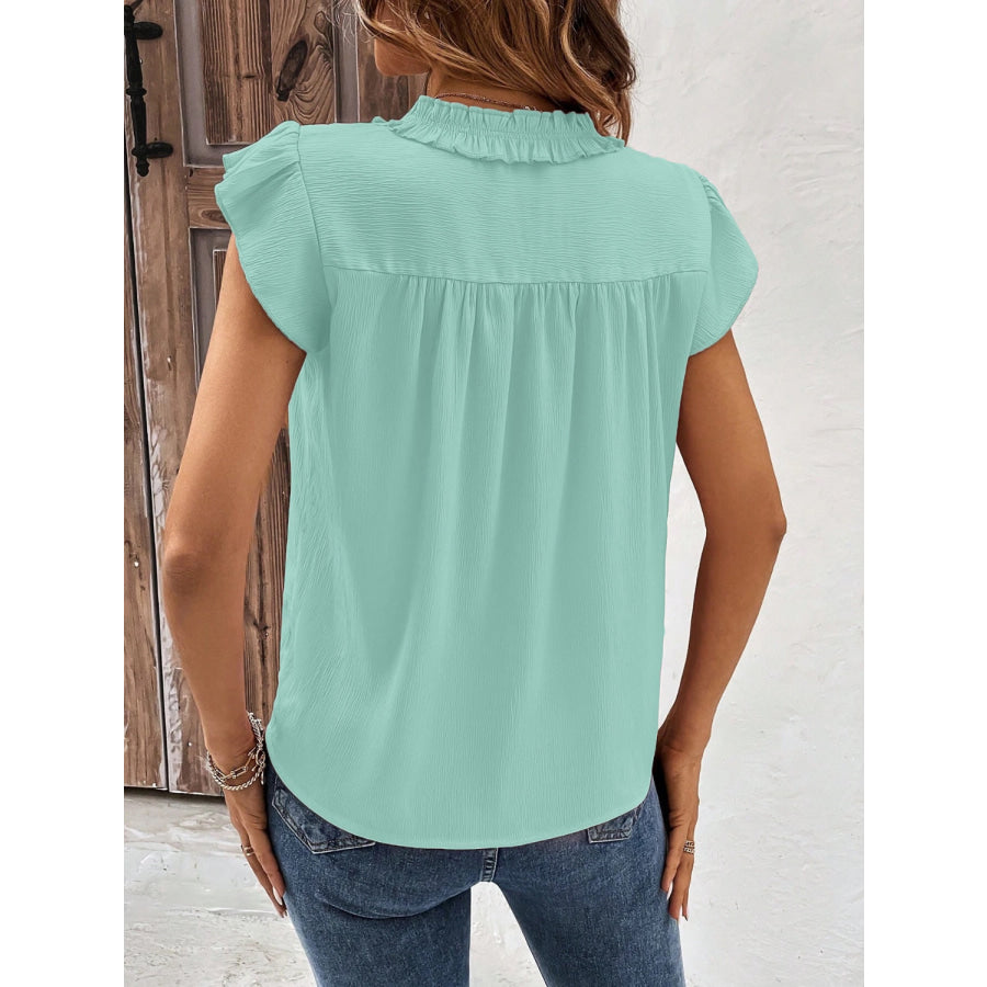 Notched Cap Sleeve Blouse Apparel and Accessories