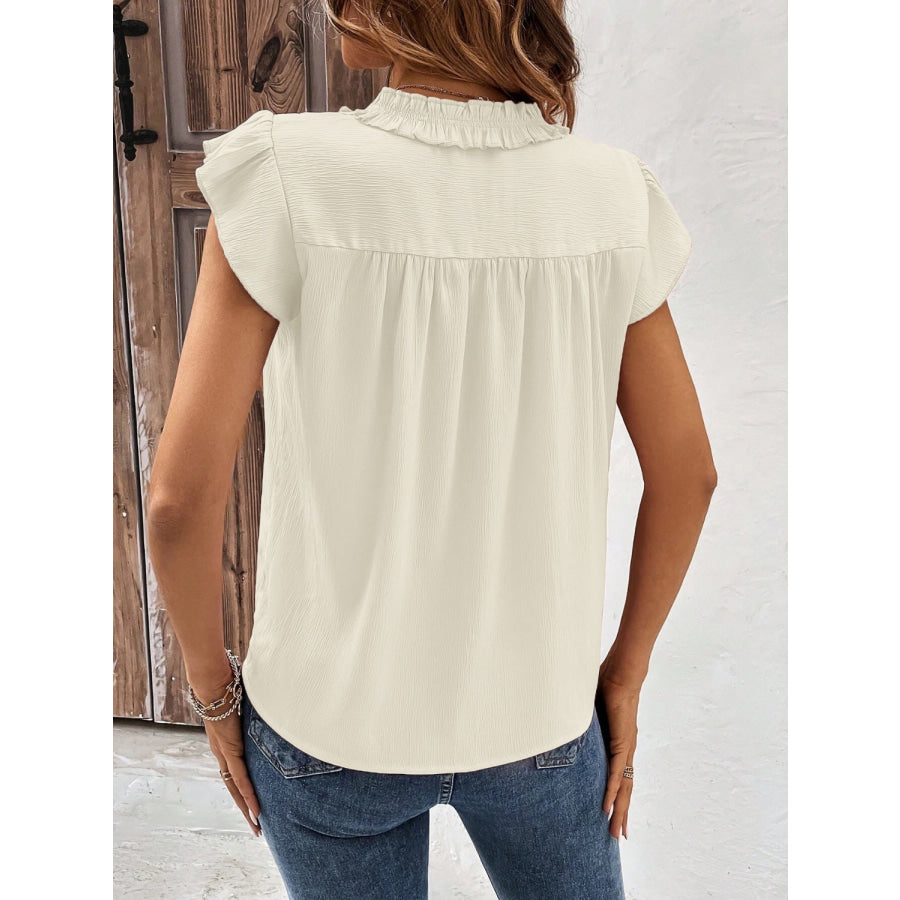 Notched Cap Sleeve Blouse Apparel and Accessories