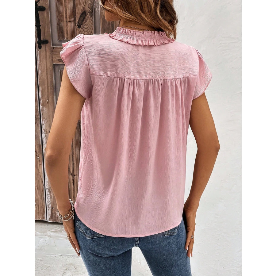 Notched Cap Sleeve Blouse Blush Pink / S Apparel and Accessories