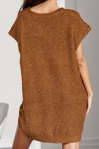 Notched Cap Sleeve Mini Sweater Dress Apparel and Accessories