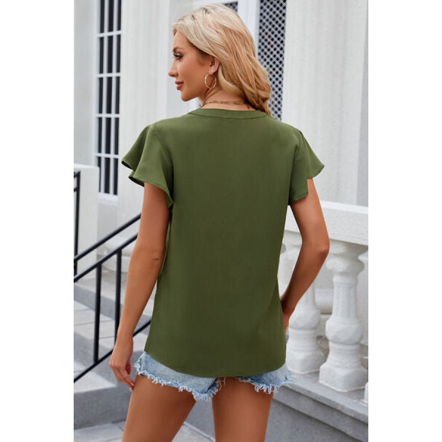 Notched Cap Sleeve T - Shirt Apparel and Accessories