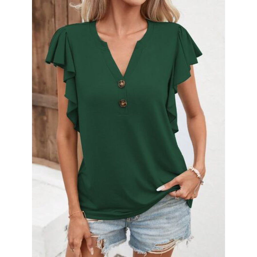 Notched Cap Sleeve T - Shirt Green / S Apparel and Accessories