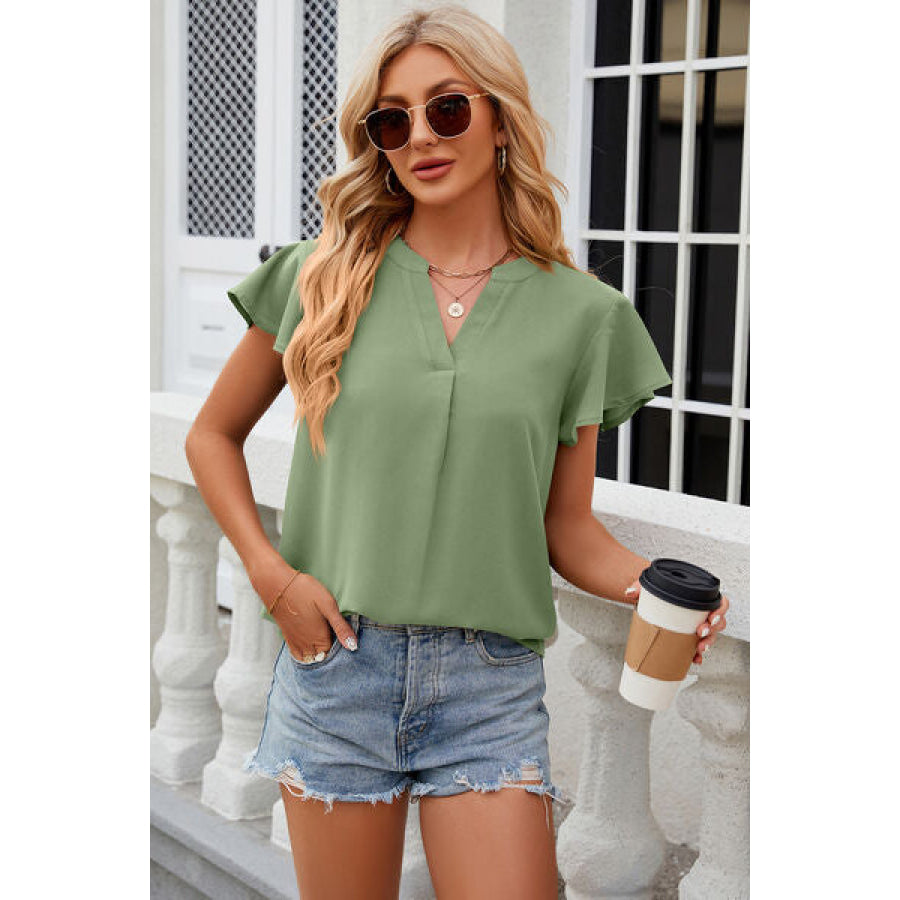 Notched Cap Sleeve T - Shirt Gum Leaf / S Apparel and Accessories