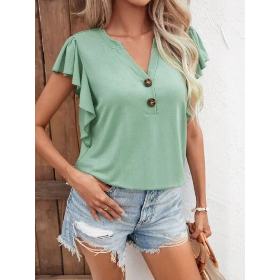 Notched Cap Sleeve T - Shirt Light Green / S Apparel and Accessories