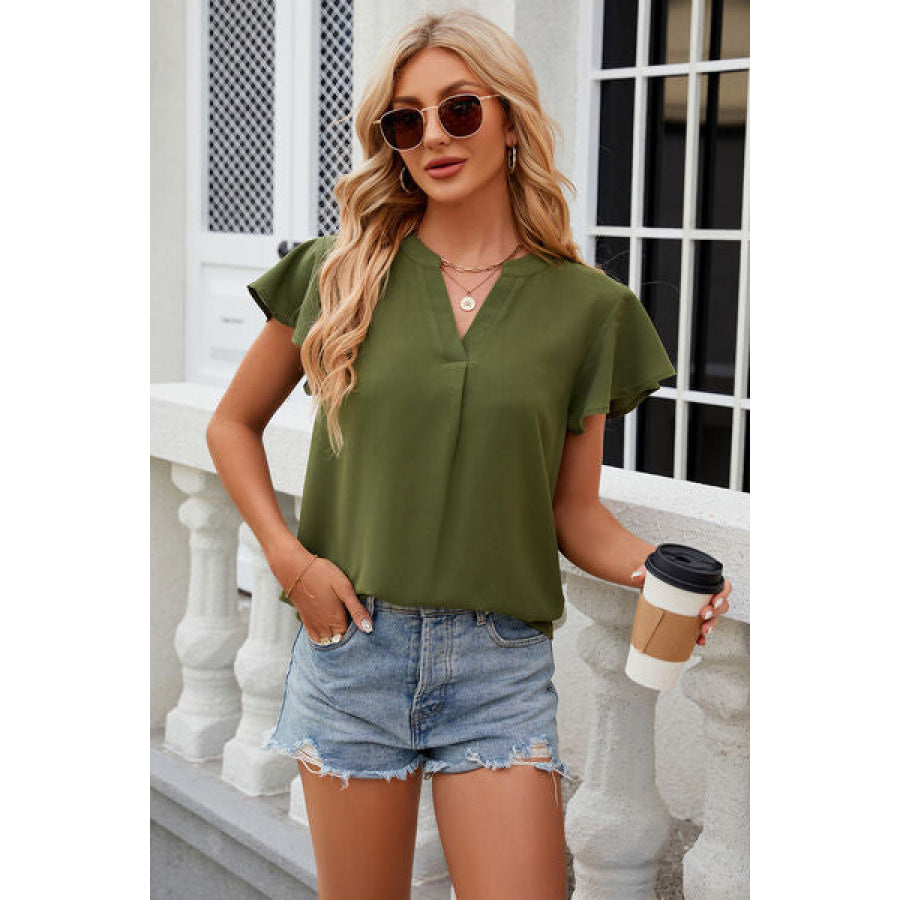 Notched Cap Sleeve T - Shirt Matcha Green / S Apparel and Accessories