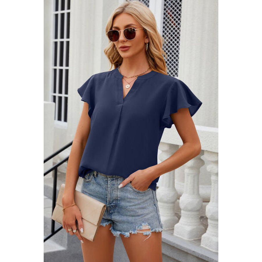 Notched Cap Sleeve T - Shirt Navy / S Apparel and Accessories