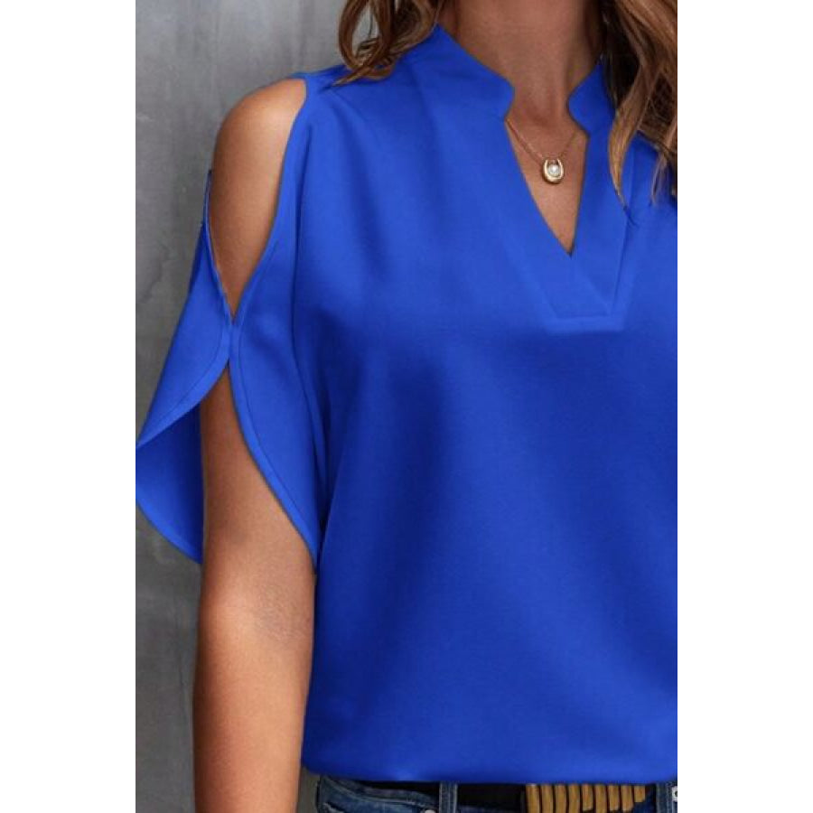 Notched Cold Shoulder Blouse Apparel and Accessories