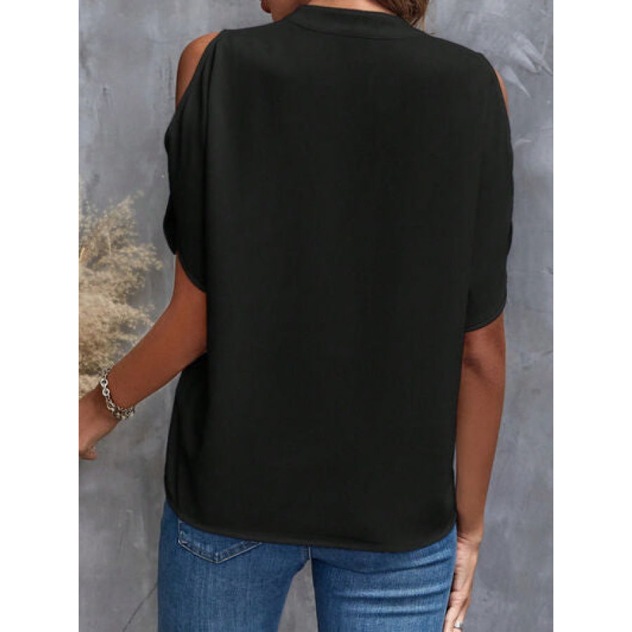 Notched Cold Shoulder Blouse Apparel and Accessories