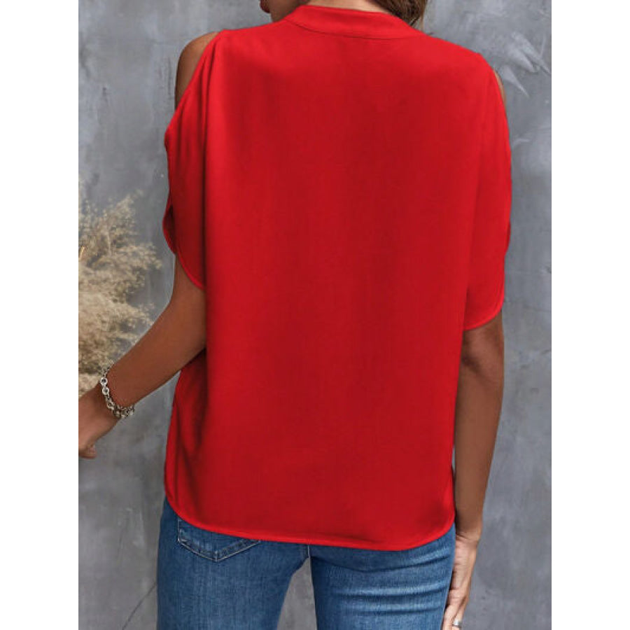 Notched Cold Shoulder Blouse Apparel and Accessories