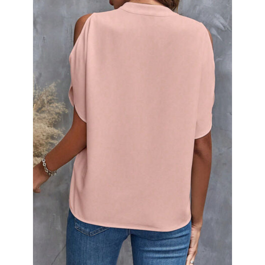 Notched Cold Shoulder Blouse Apparel and Accessories