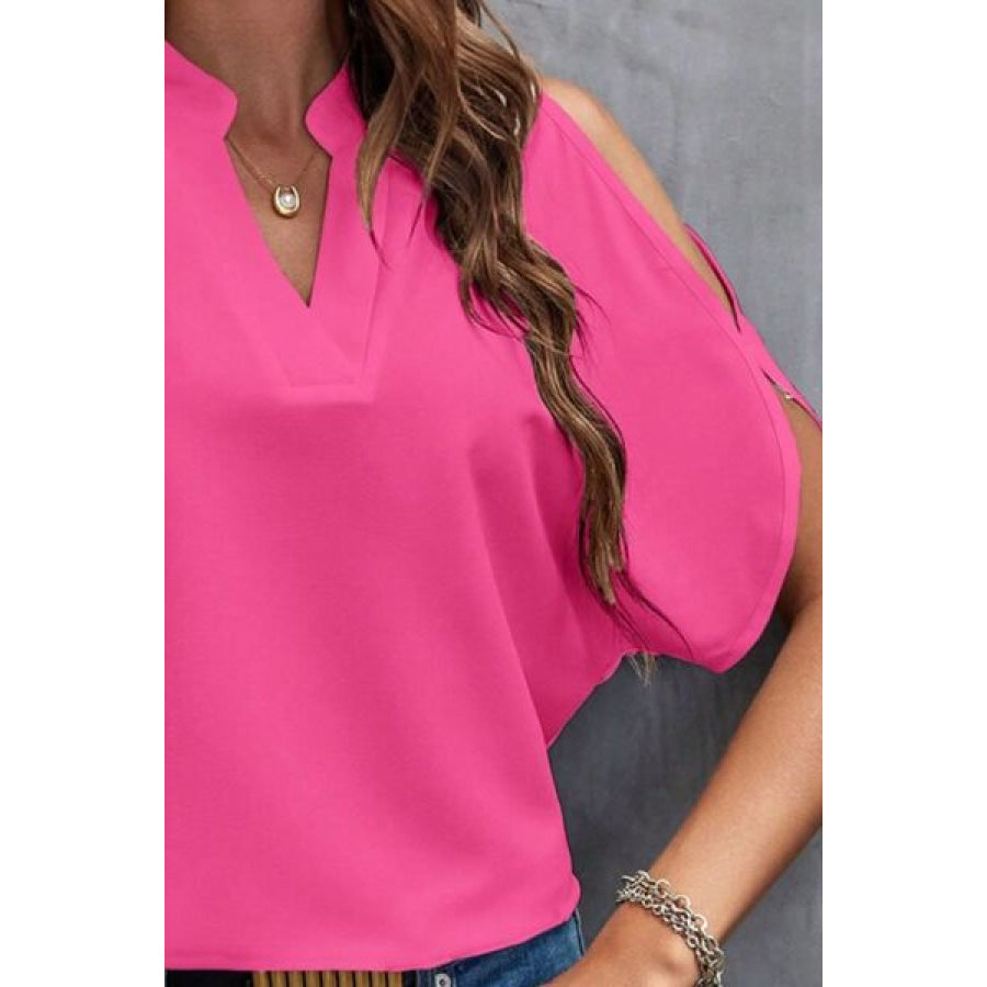 Notched Cold Shoulder Blouse Apparel and Accessories