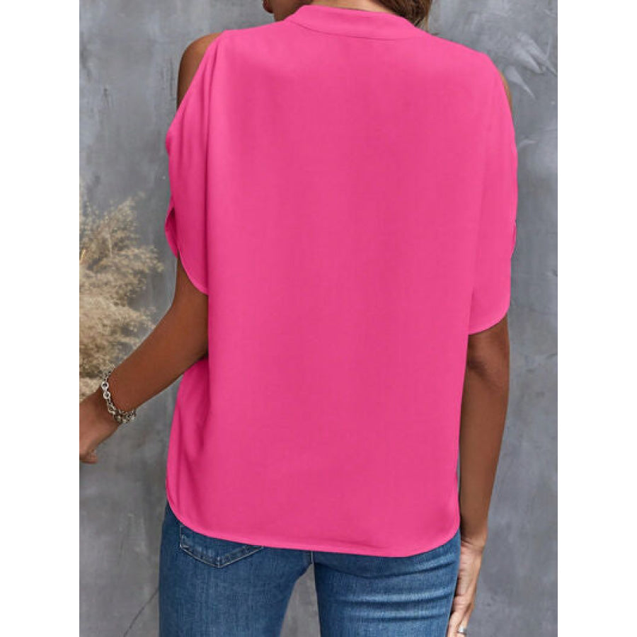 Notched Cold Shoulder Blouse Apparel and Accessories