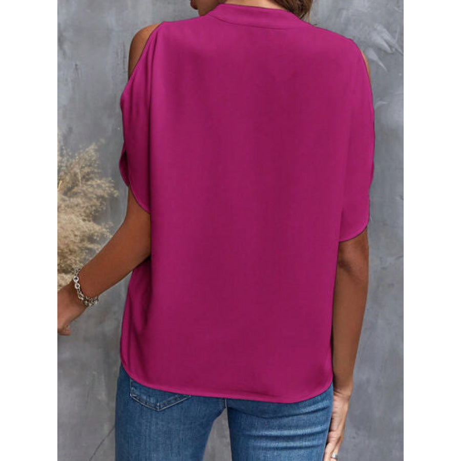 Notched Cold Shoulder Blouse Apparel and Accessories