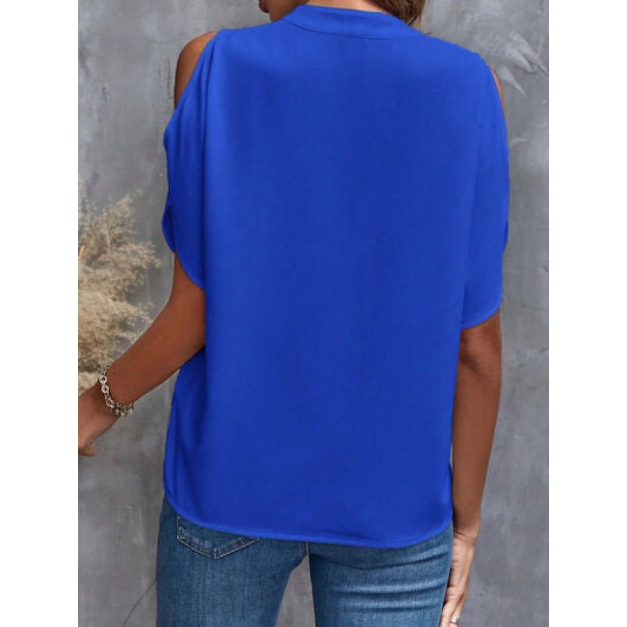 Notched Cold Shoulder Blouse Apparel and Accessories