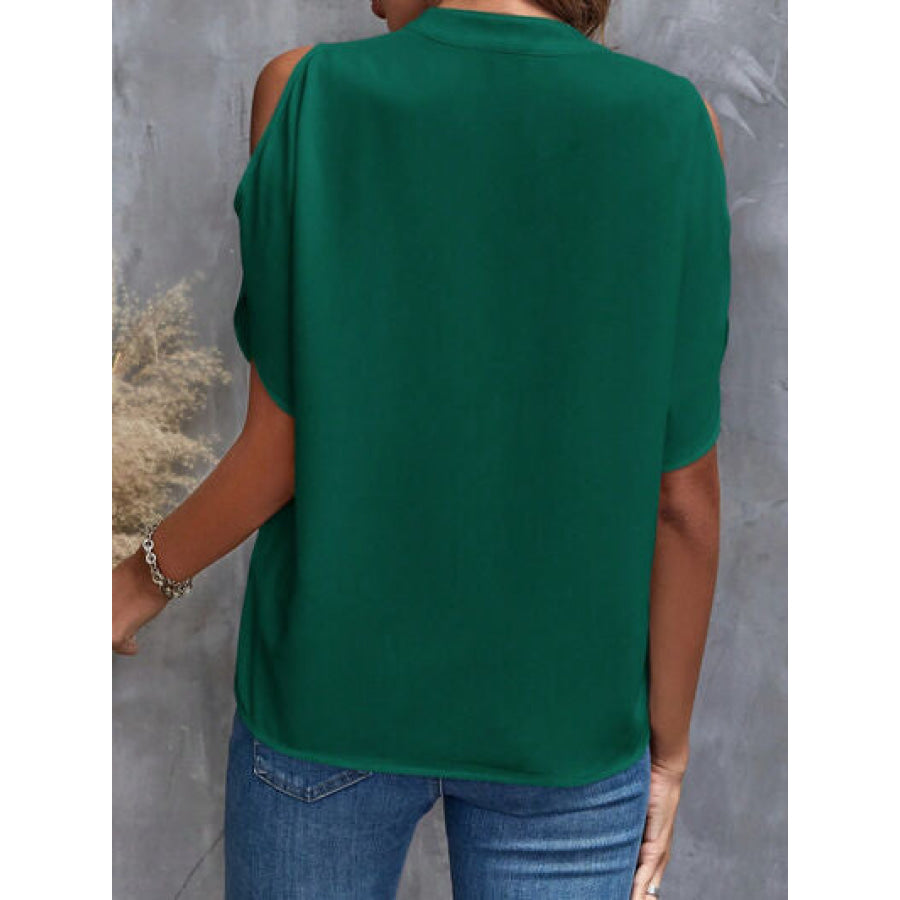 Notched Cold Shoulder Blouse Apparel and Accessories