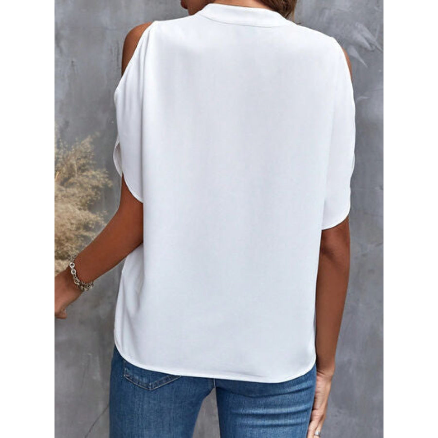 Notched Cold Shoulder Blouse Apparel and Accessories