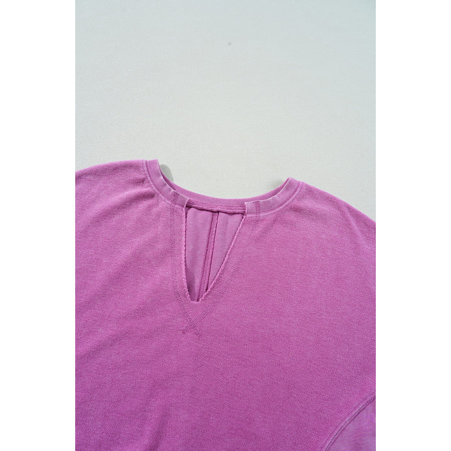 Notched Drop Shoulder Long Sleeve Sweatshirt Apparel and Accessories