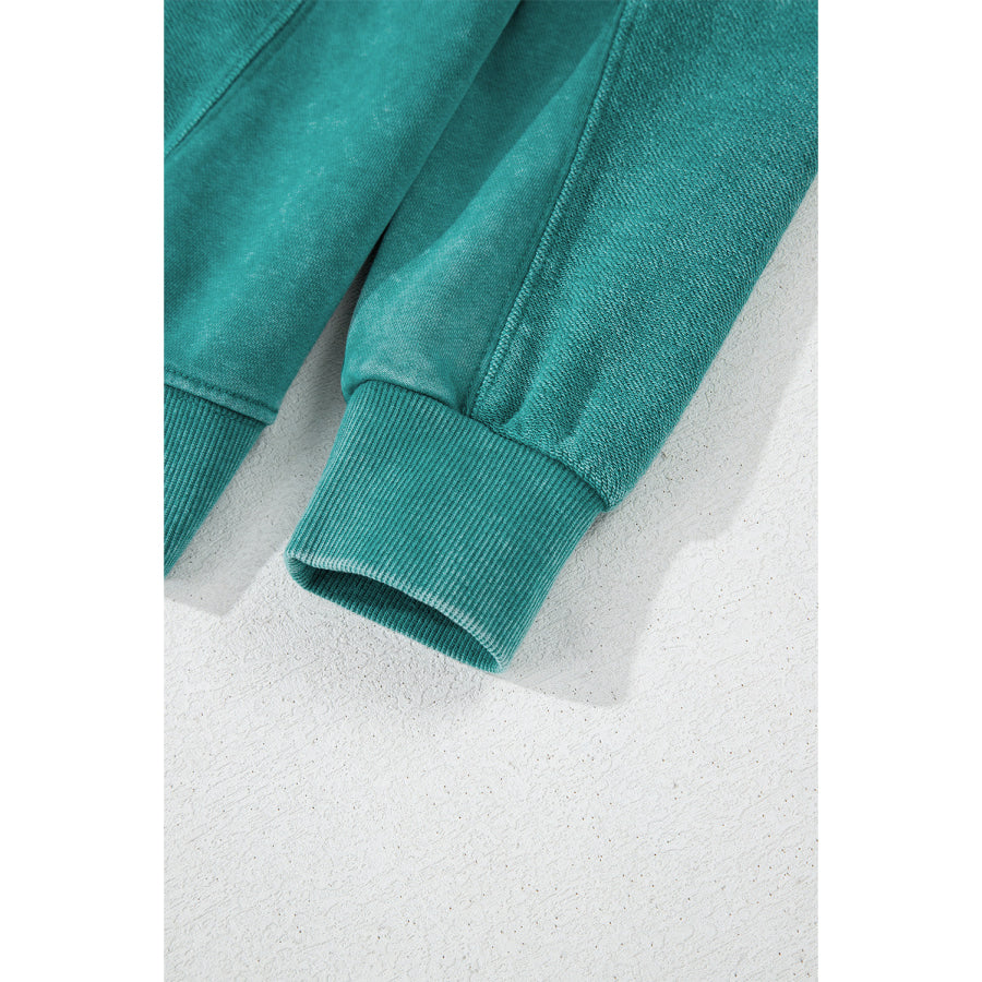 Notched Drop Shoulder Long Sleeve Sweatshirt Apparel and Accessories