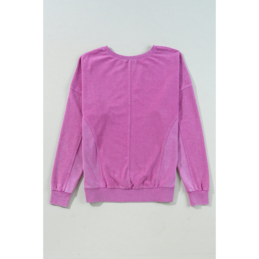 Notched Drop Shoulder Long Sleeve Sweatshirt Apparel and Accessories