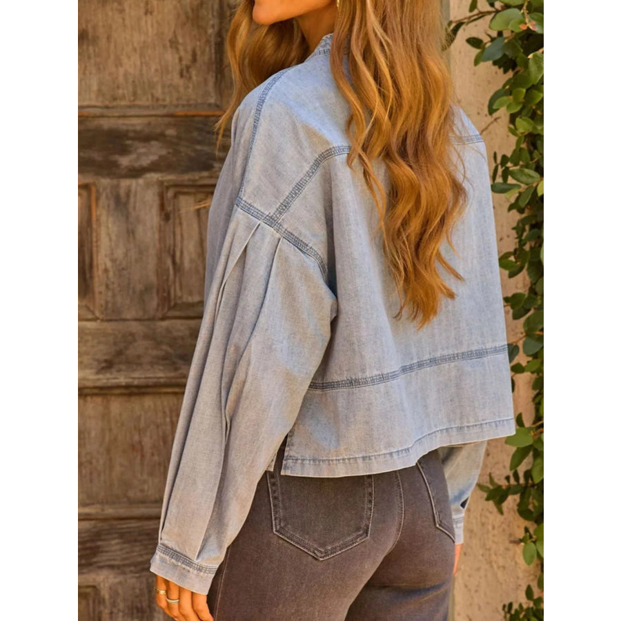 Notched Dropped Shoulder Denim Top Apparel and Accessories