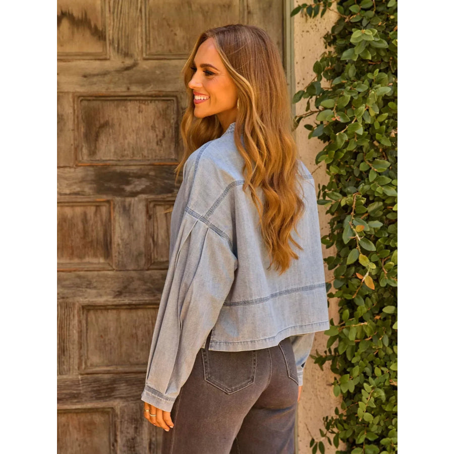 Notched Dropped Shoulder Denim Top Apparel and Accessories