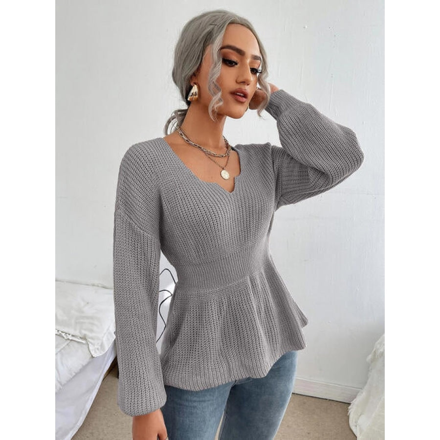 Notched Dropped Shoulder Knit Top Cloudy Blue / S