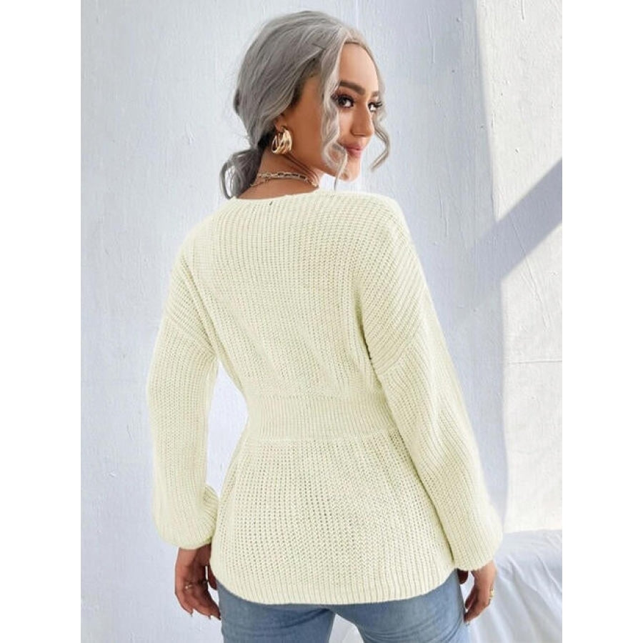 Notched Dropped Shoulder Knit Top