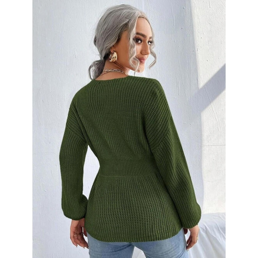 Notched Dropped Shoulder Knit Top